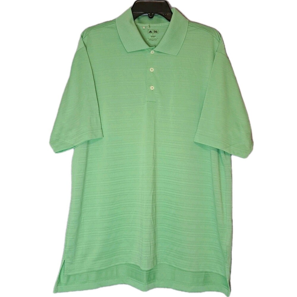 Adidas Golf Mens Large Dri-FIT Polo Shirt Green Stripe Sport Coach Top NEW